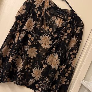 Sanctuary Black and Cream Floral Blouse - Size Small